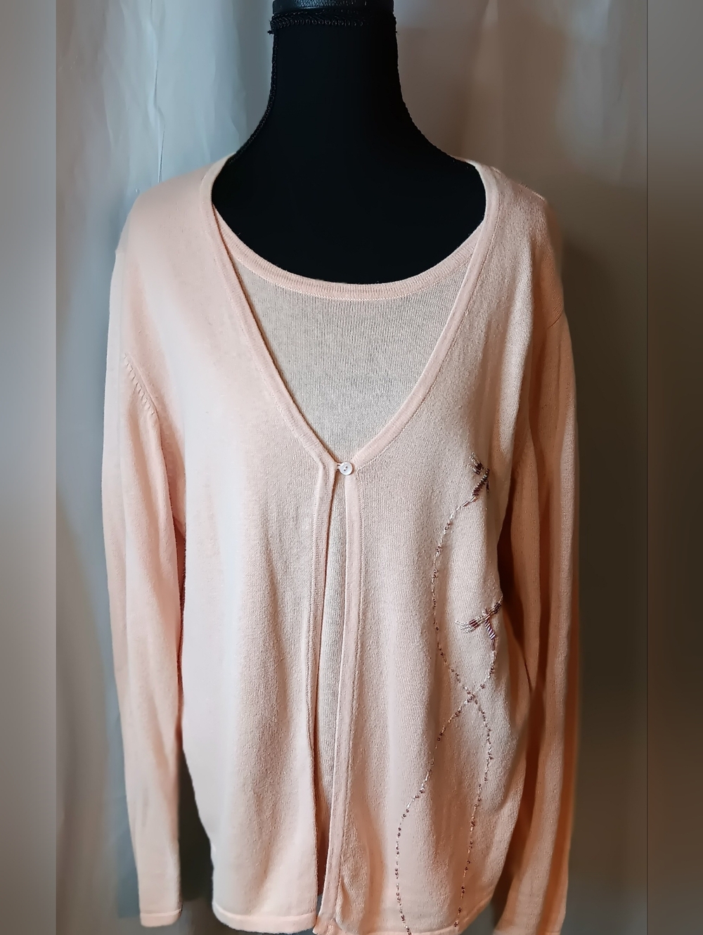 Bice by Sag Harbor Women's Large Light Pink Embellished Cardigan One Piece Set